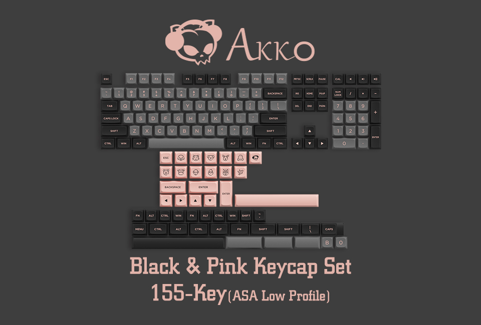 Black & Pink Keycap Set(155-key) | Akko Official Global Site