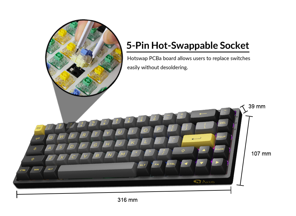 UK Akko Black&Gold 3068B 65% Bluetooth RGB Double-Shot PBT Hot