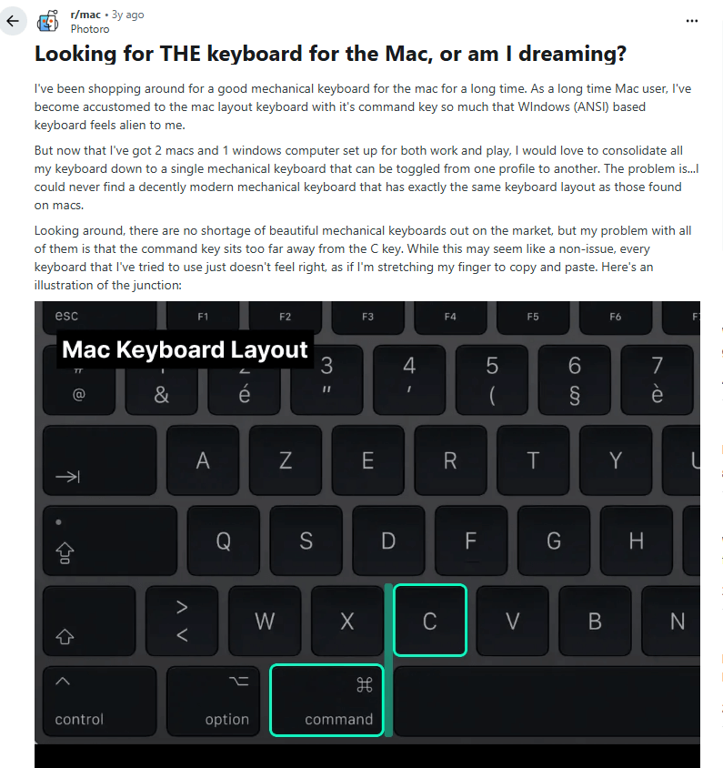 Reddit discussion about a keyboard for Mac